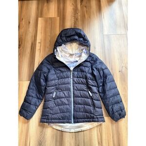 Patagonia Winter Down Puffer Jacket Coat Boys Medium 10 Blue Camo Reversible